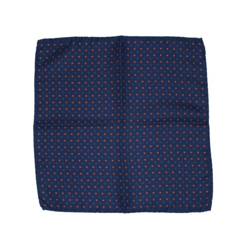 Fazzoletto da taschino in seta twill blu micro fantasia floreale rossa e azzurra
