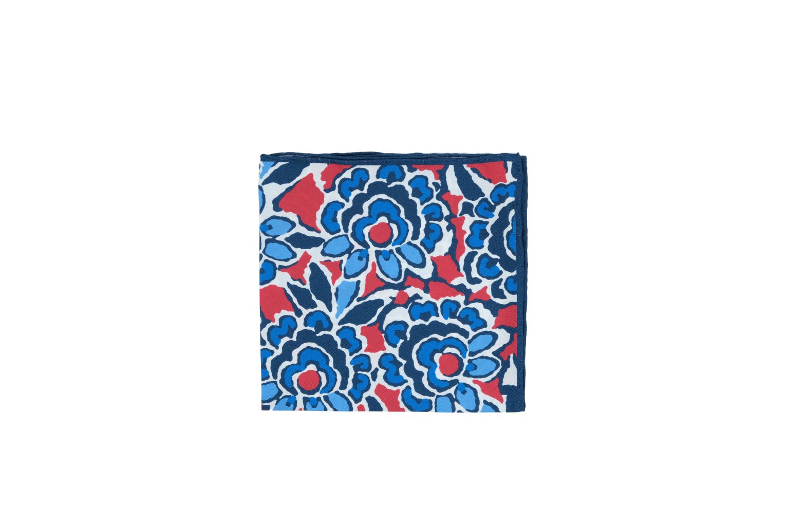 Fazzoletto da taschino in seta twill blu micro fantasia floreale bianca rossa e azzurra - immagine 2