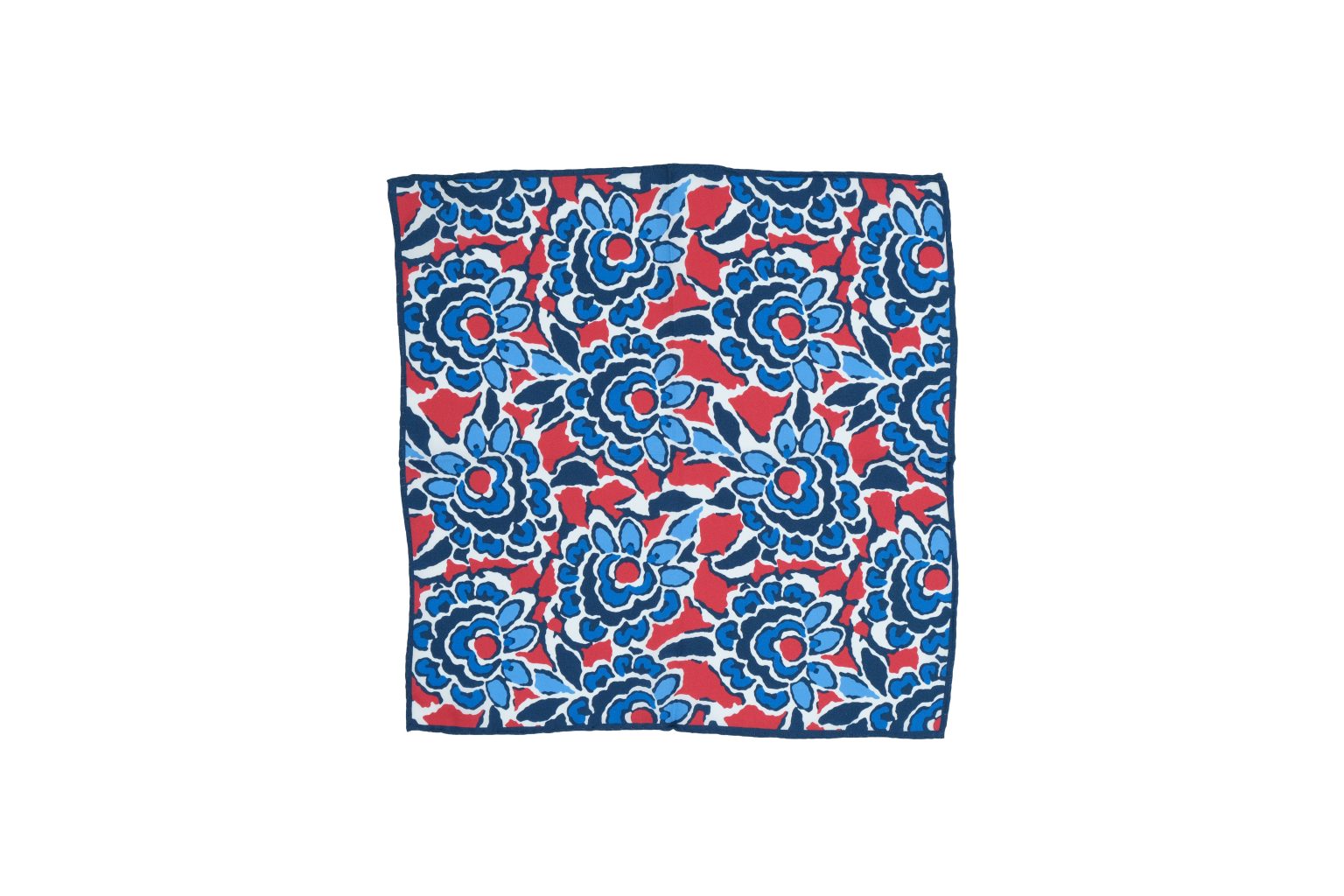 Fazzoletto da taschino in seta twill blu micro fantasia floreale bianca rossa e azzurra