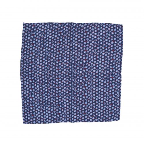 Fazzoletto da taschino in seta twill blu micro fantasia rossa bianca e azzurra