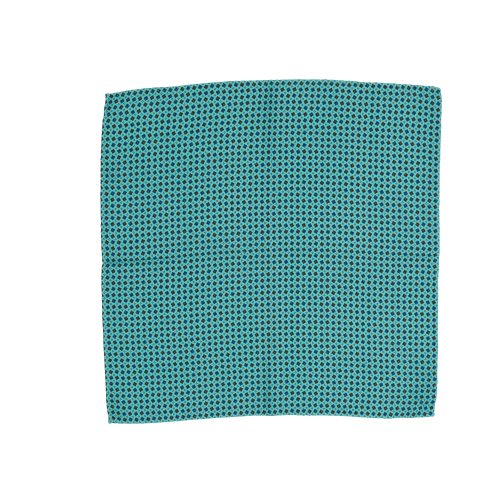 Fazzoletto da taschino in seta twill verde acqua micro fantasia floreale blu e rossa