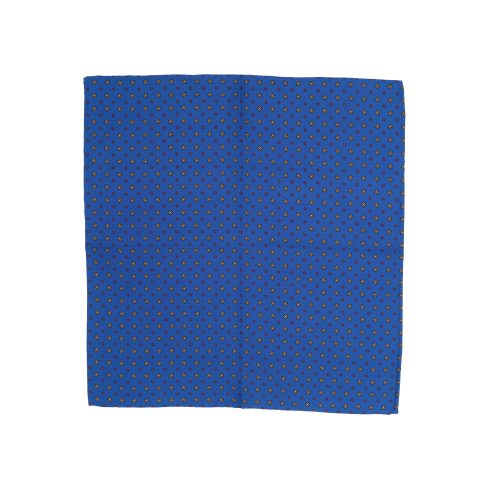 Fazzoletto da taschino in seta twill blu micro fantasia floreale arancio e rossa