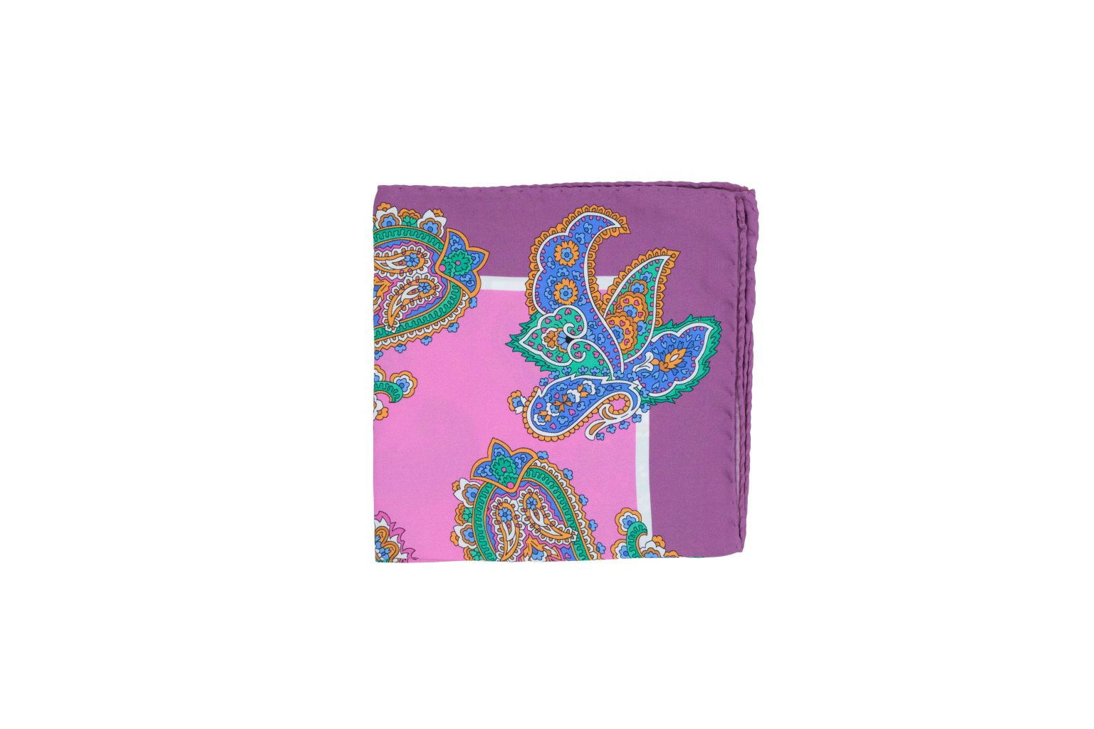 Fazzoletto da taschino in seta twill rosa micro fantasia cashmere blu e verde - immagine 2