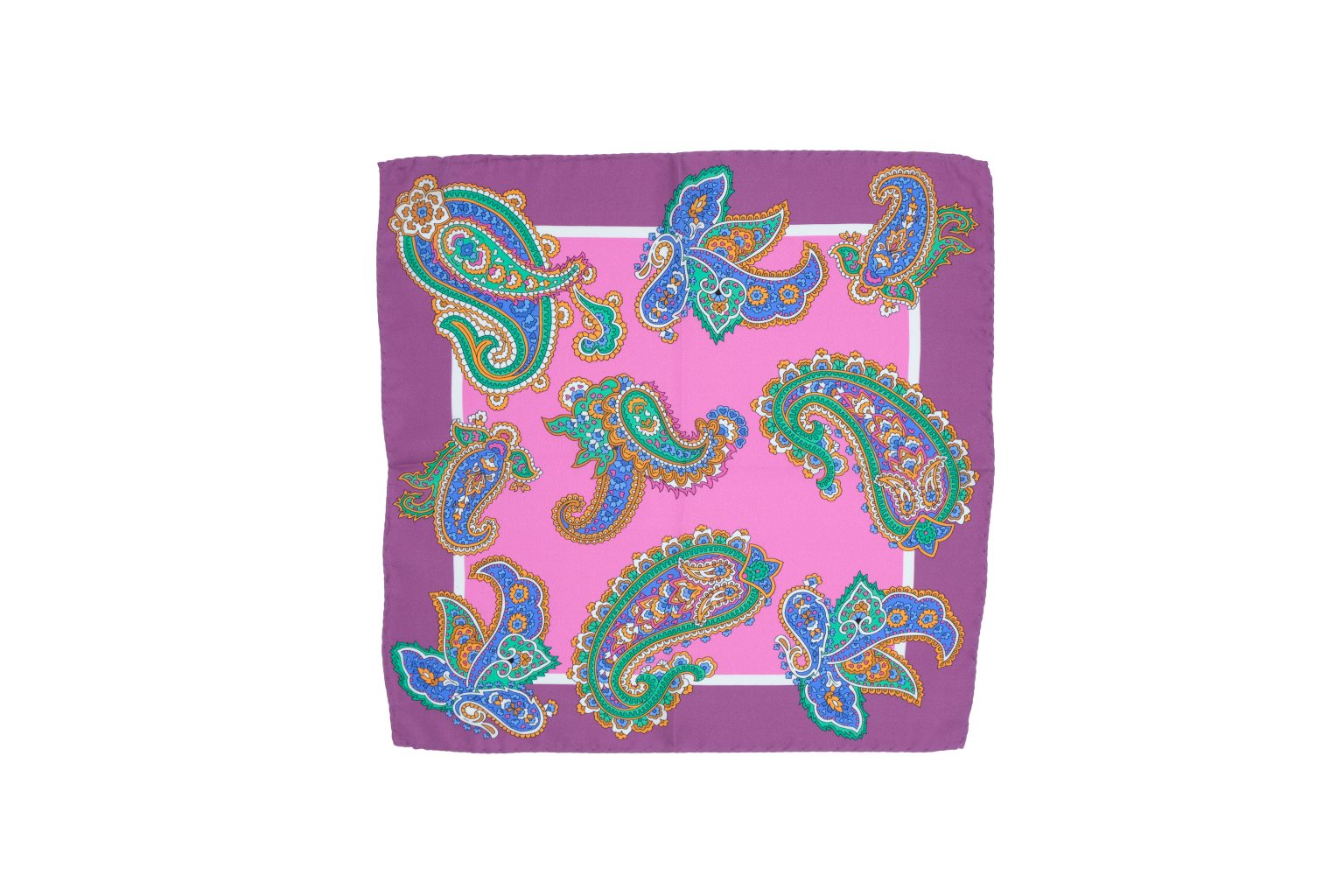 Fazzoletto da taschino in seta twill rosa micro fantasia cashmere blu e verde