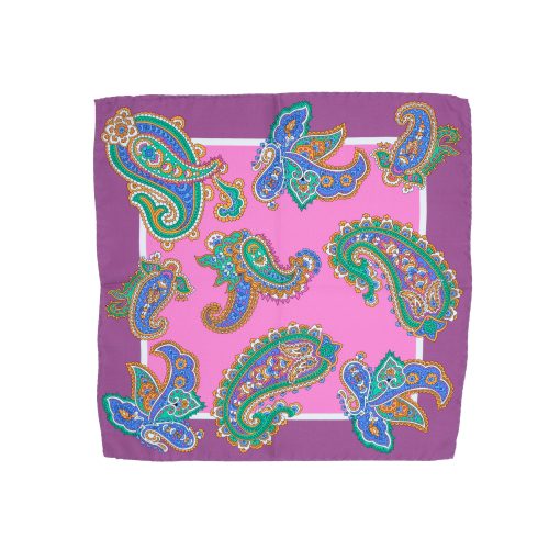 Fazzoletto da taschino in seta twill rosa micro fantasia cashmere blu e verde