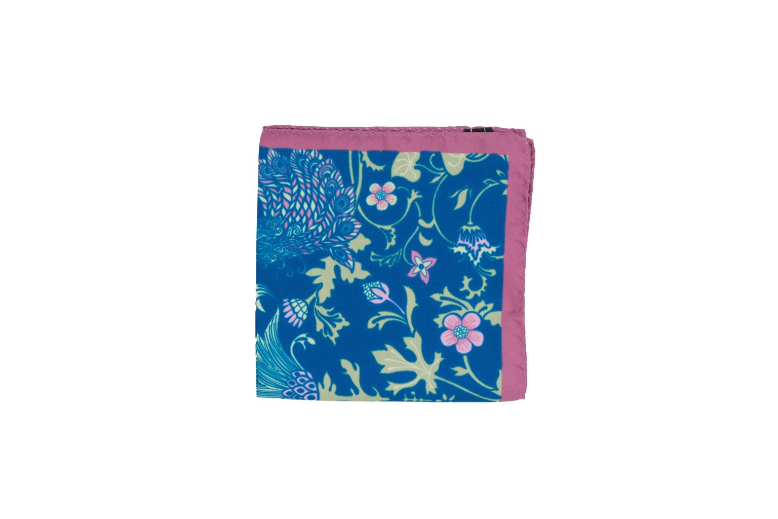 Fazzoletto da taschino in seta twill blu micro fantasia floreale verde e rosa - immagine 2