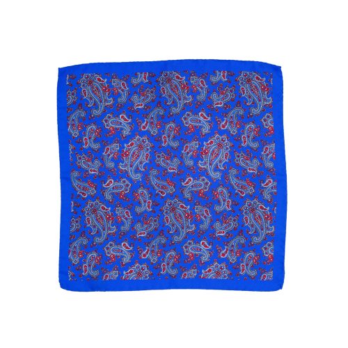 Fazzoletto da taschino in seta twill blu chiaro micro fantasia cashmere rossa