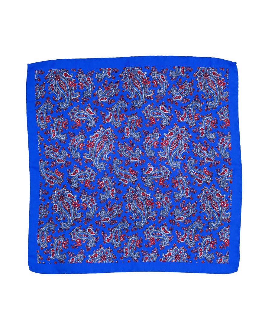 Fazzoletto da taschino in seta twill blu chiaro micro fantasia cashmere rossa