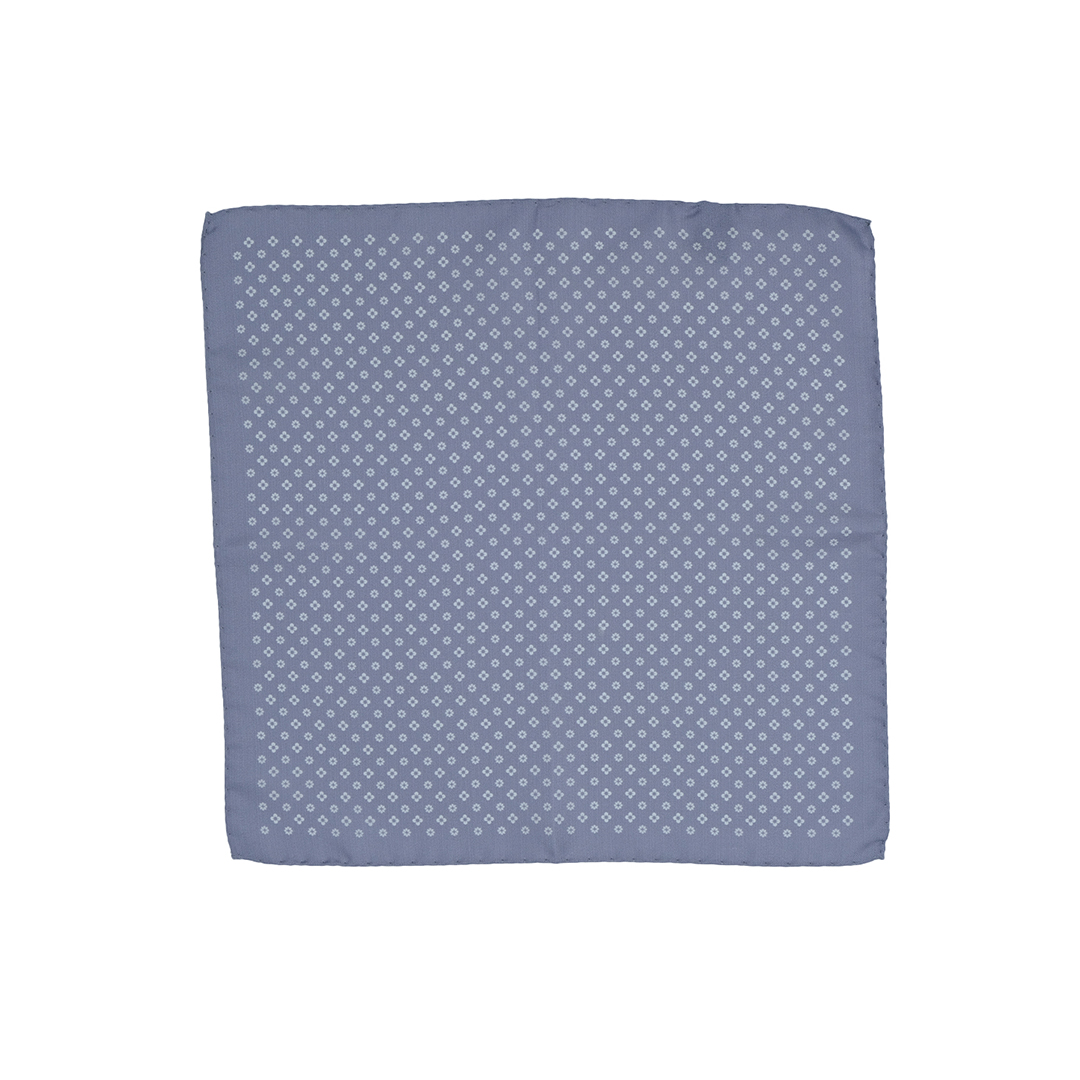 Fazzoletto da taschino in seta twill grigio micro fantasia floreale bianca
