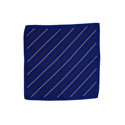Fazzoletto da taschino in seta twill blu con righe beige e marroni