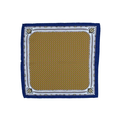 Fazzoletto da taschino in seta twill marrone micro fantasia geometrica bianca e gialla