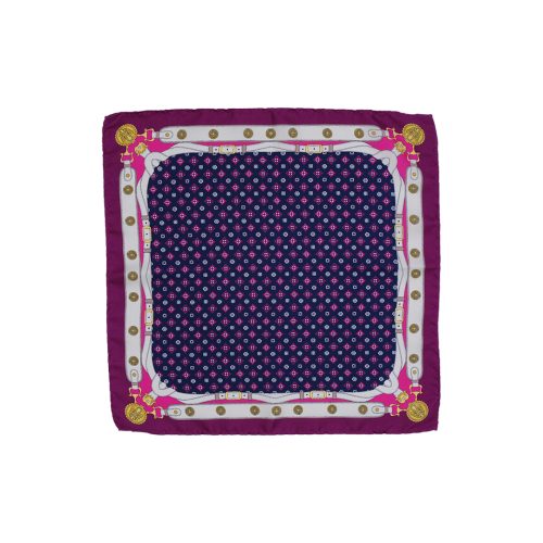 Fazzoletto da taschino in seta twill blu scuro micro fantasia floreale viola e rosa