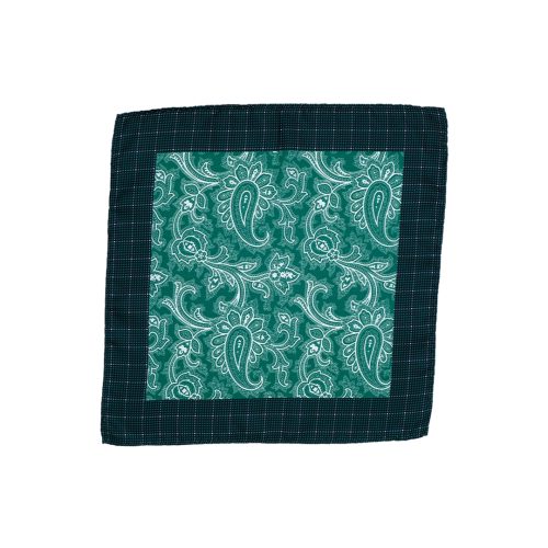Fazzoletto da taschino in seta twill verde micro fantasia cashmere bianca