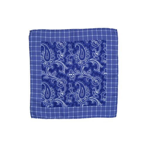 Fazzoletto da taschino in seta twill blu micro fantasia cashmere bianca